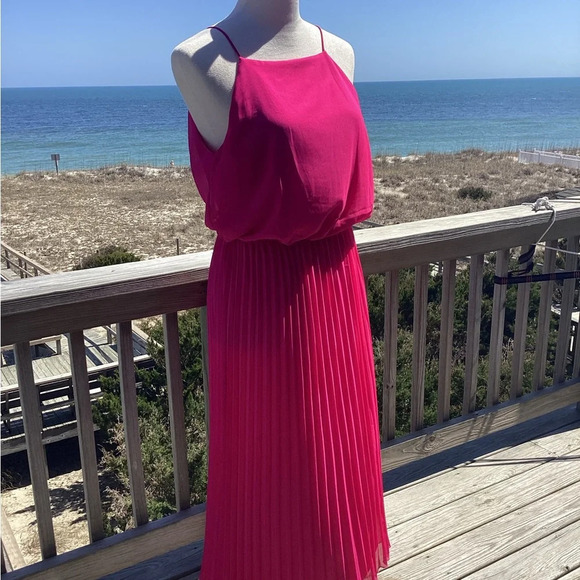 Sam Edelman Hot Pink Pleated Midi Dress - Picture 3 of 13